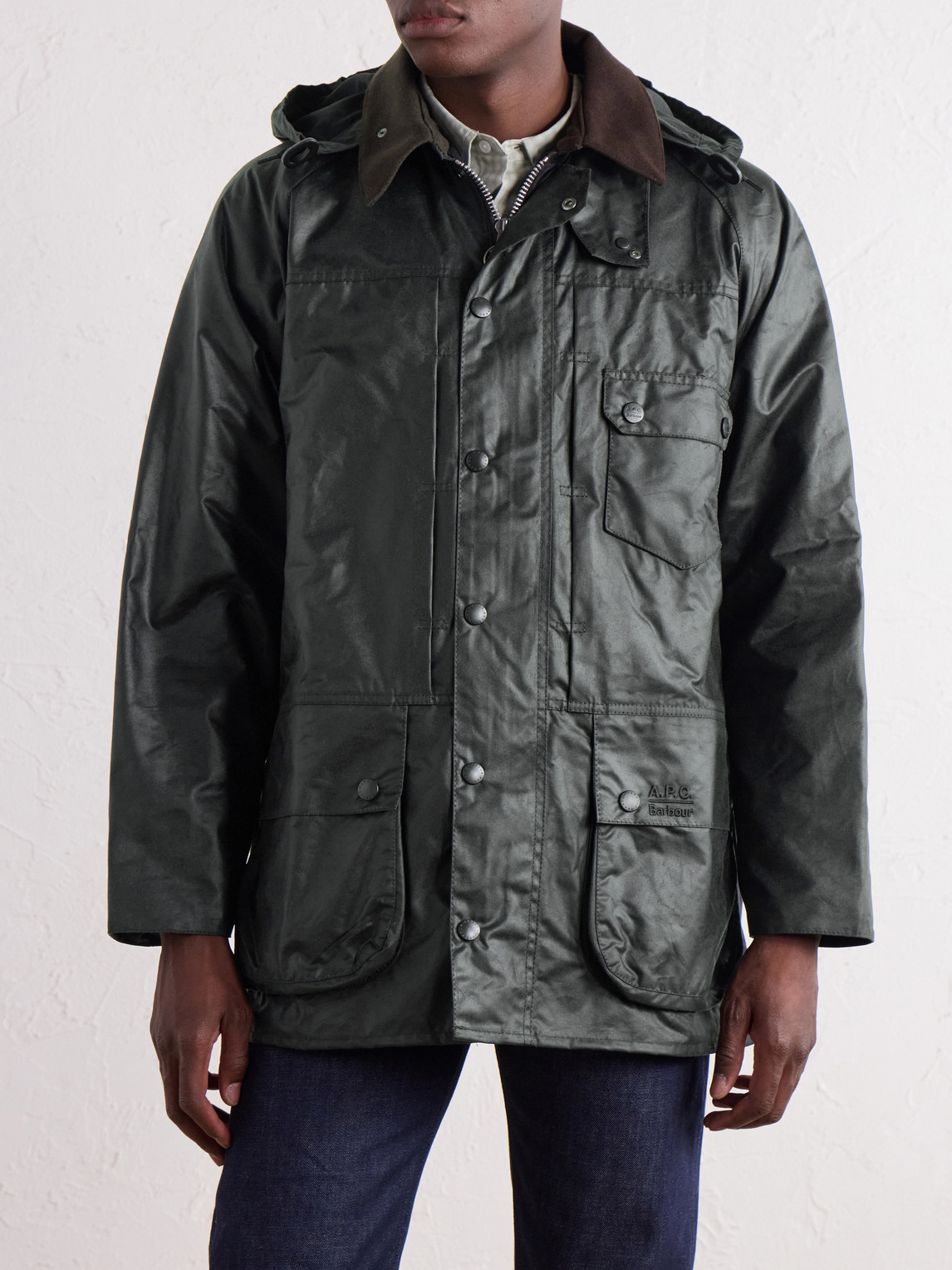 A.P.C. Logo-Embroidered Moleskin-Trimmed Woven Waxed-Cotton Jacket