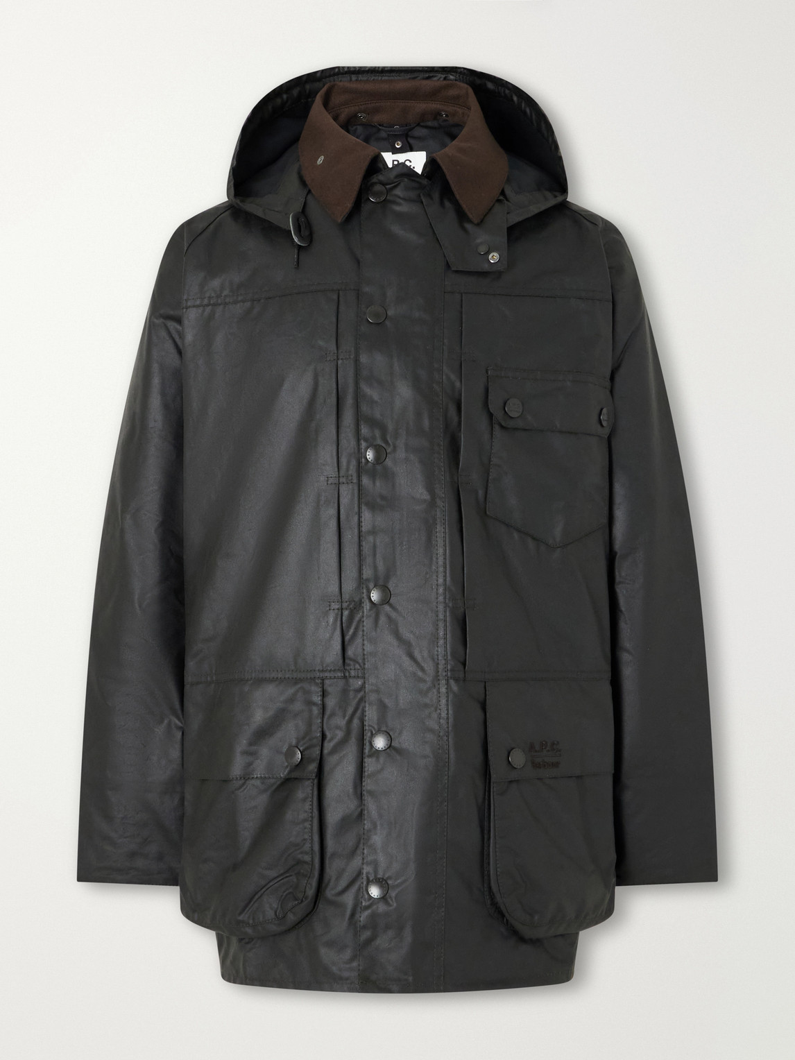 A.P.C. Logo-Embroidered Moleskin-Trimmed Woven Waxed-Cotton Jacket