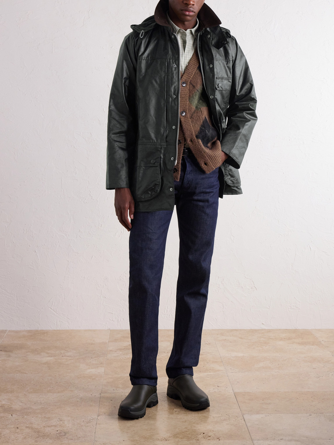 A.P.C. Logo-Embroidered Moleskin-Trimmed Woven Waxed-Cotton Jacket