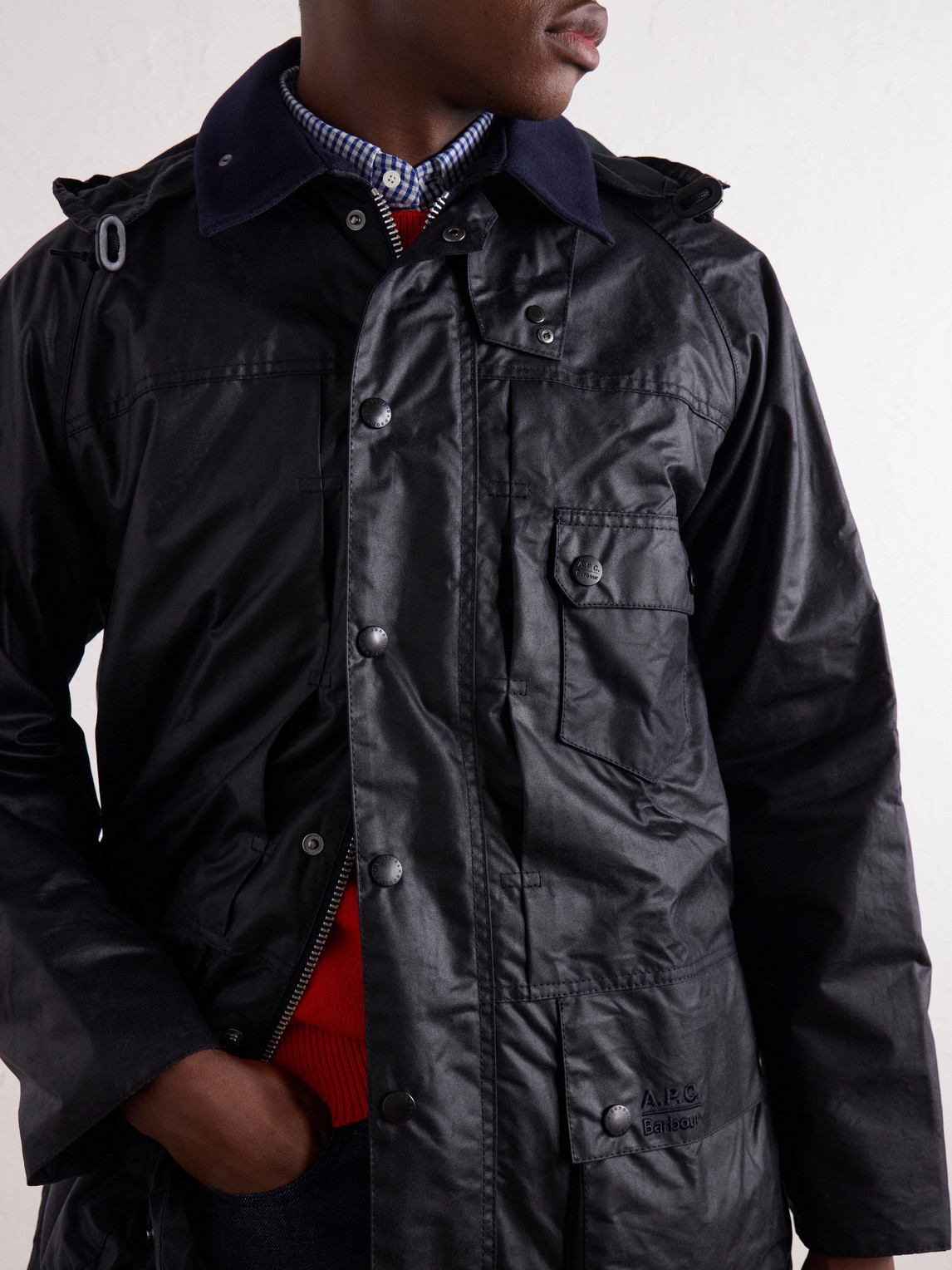 A.P.C. Logo-Embroidered Moleskin-Trimmed Woven Waxed-Cotton Jacket