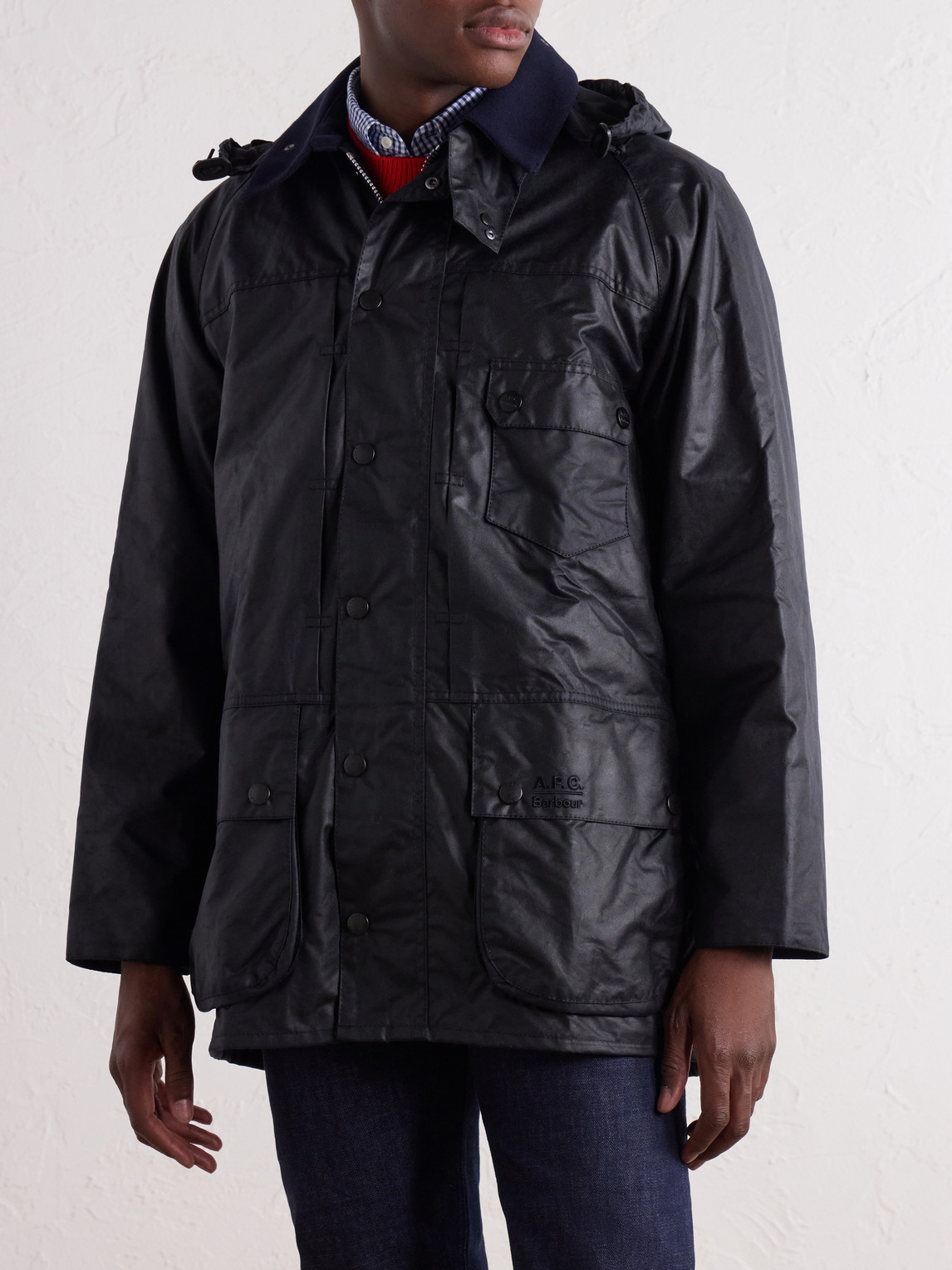 A.P.C. Logo-Embroidered Moleskin-Trimmed Woven Waxed-Cotton Jacket