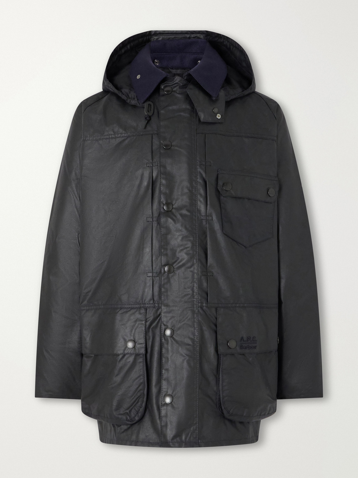 A.P.C. Logo-Embroidered Moleskin-Trimmed Woven Waxed-Cotton Jacket