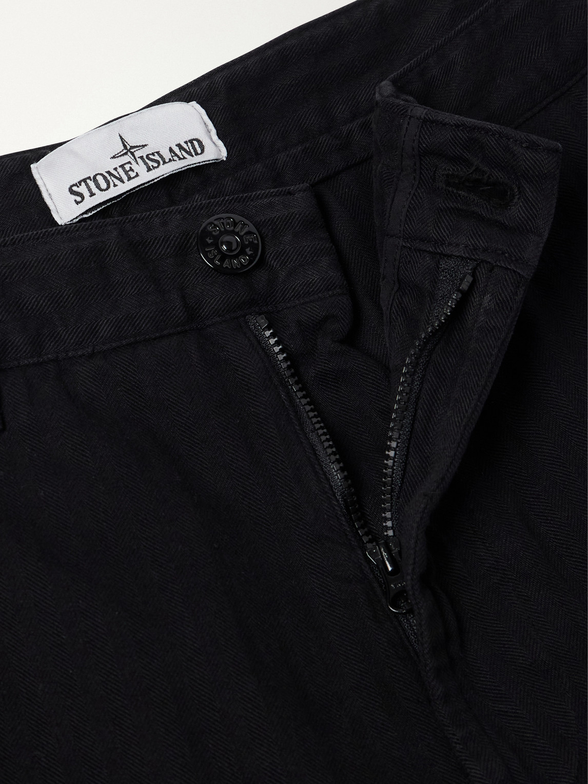 Straight-Leg Herringbone Cotton Trousers