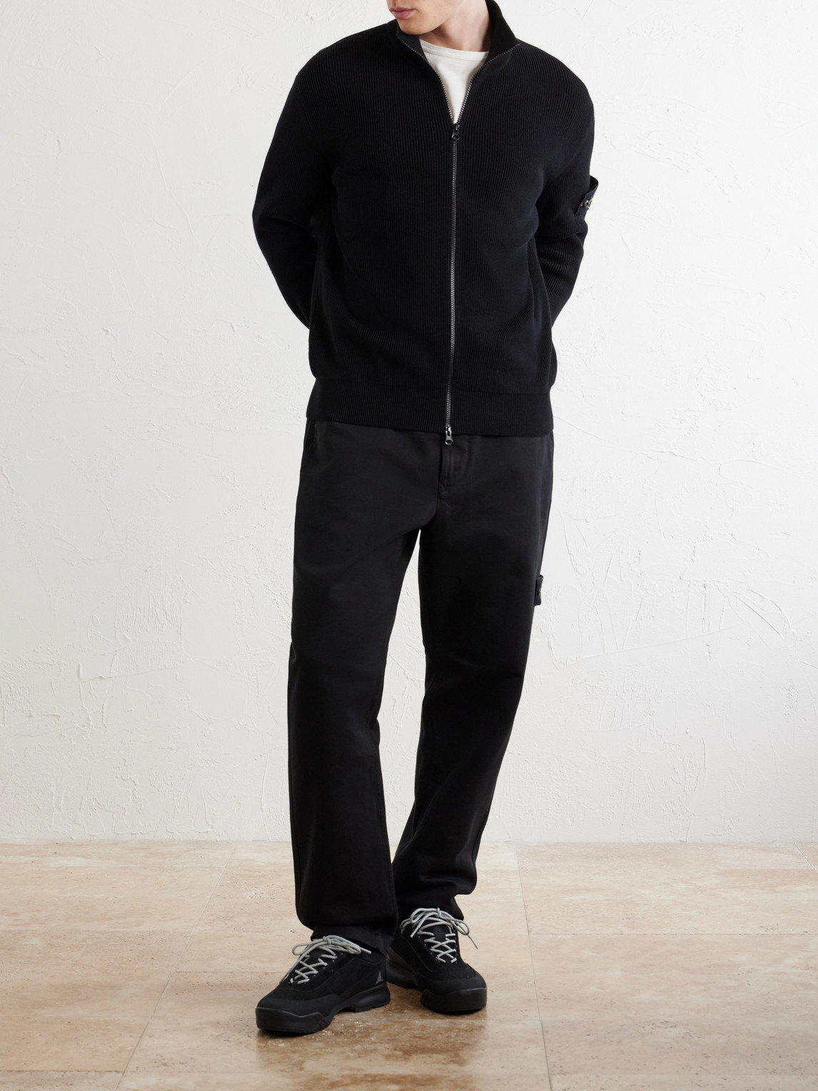 Straight-Leg Herringbone Cotton Trousers