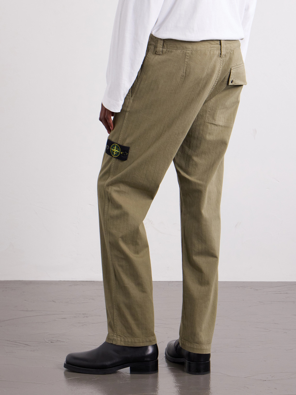 Straight-Leg Herringbone Cotton Trousers