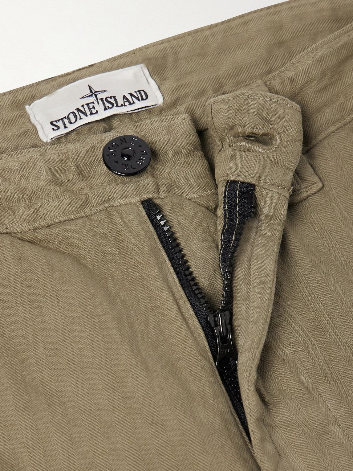 Straight-Leg Herringbone Cotton Trousers