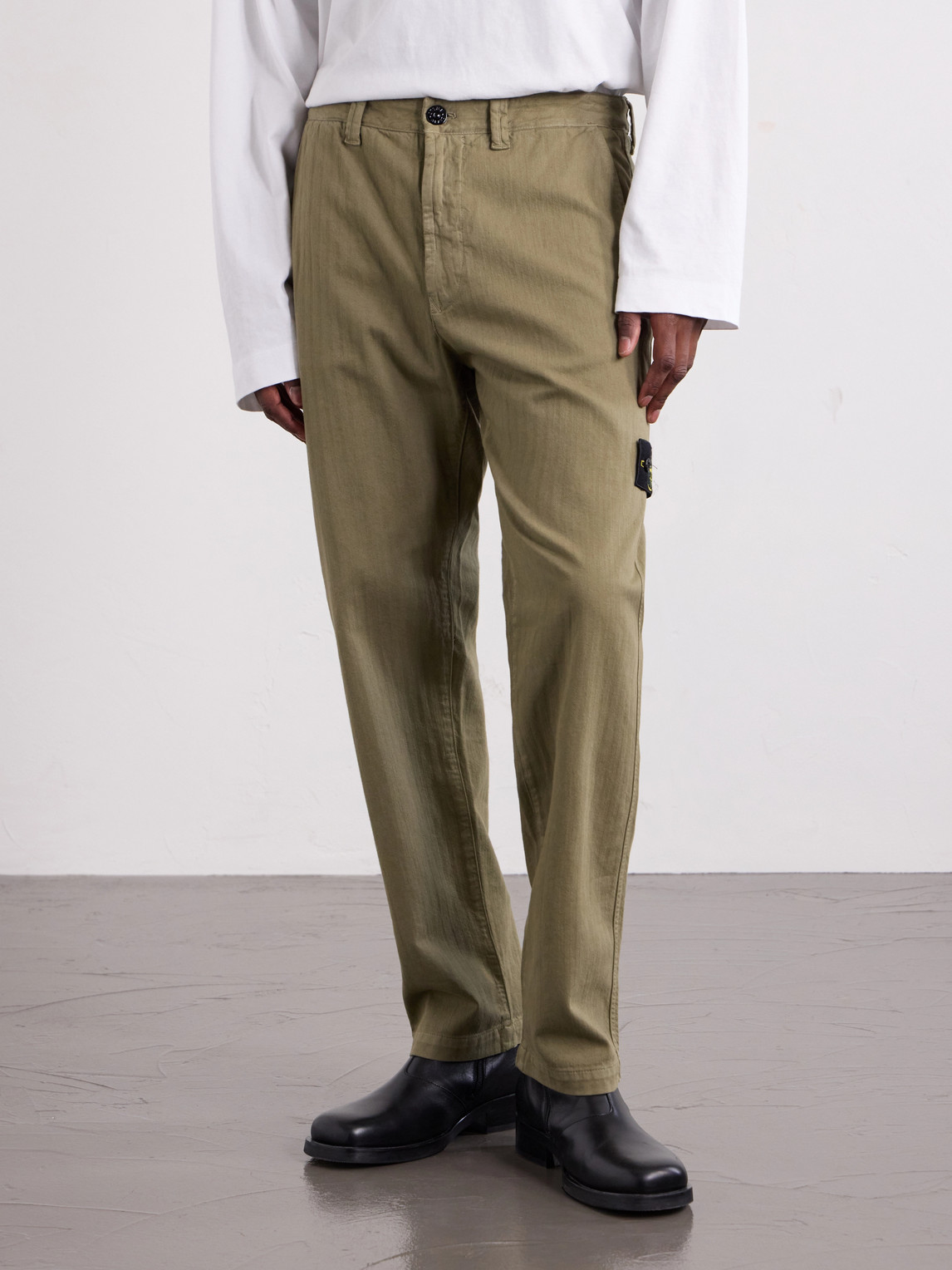Straight-Leg Herringbone Cotton Trousers