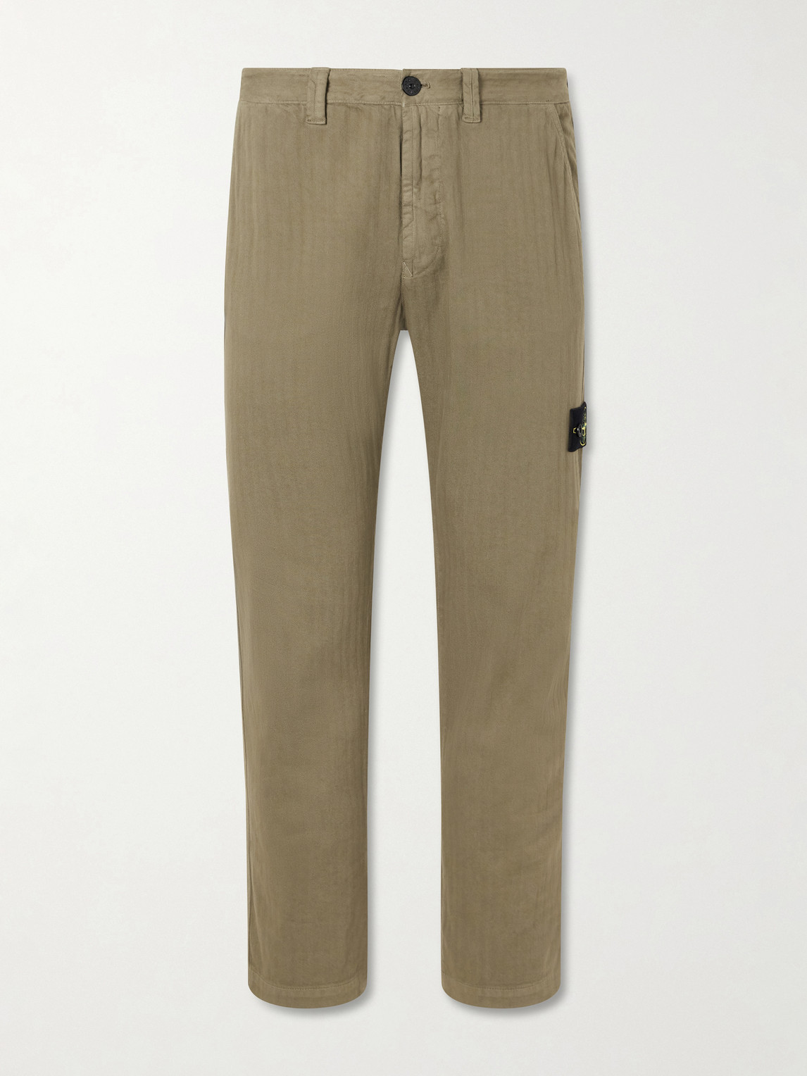 Straight-Leg Herringbone Cotton Trousers