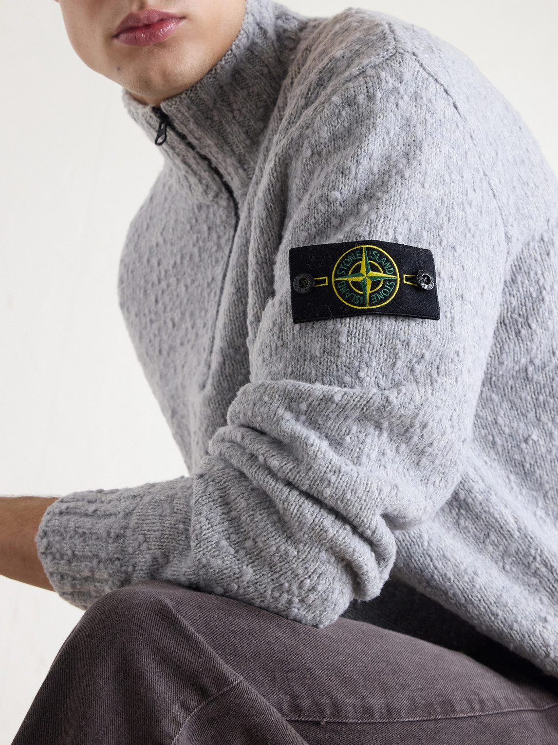 Speckled Wool And Nylon-Blend Half-Zip Sweater
