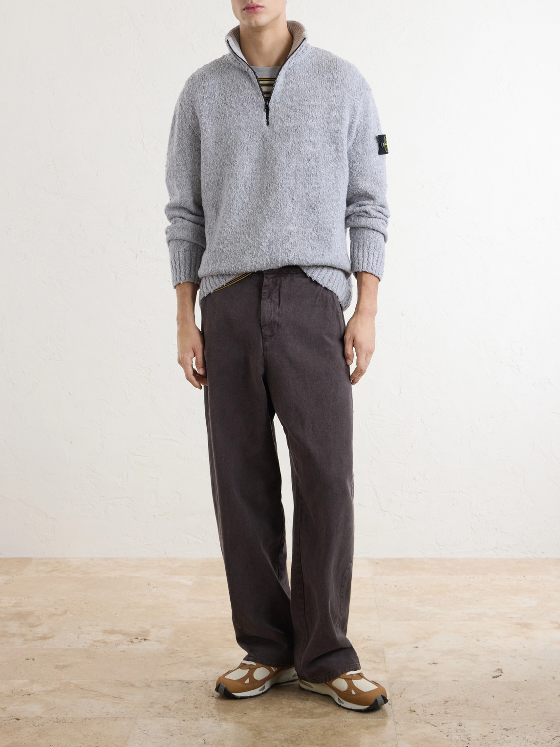 Speckled Wool And Nylon-Blend Half-Zip Sweater