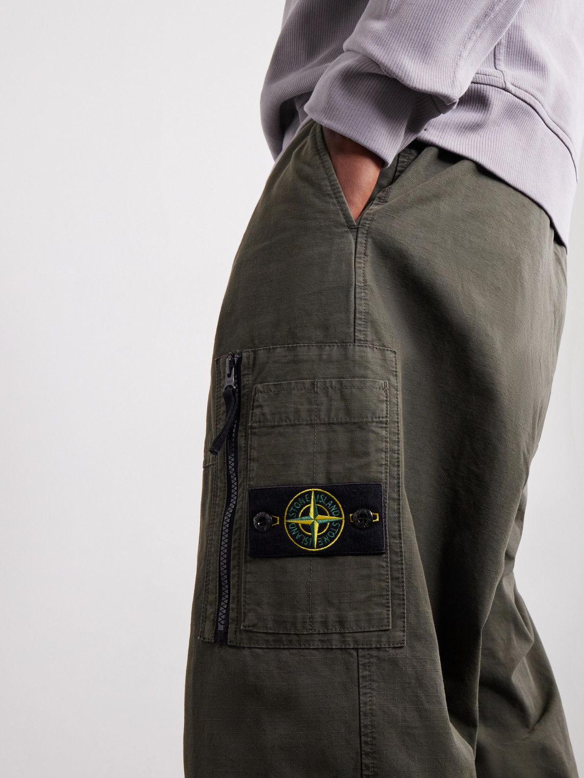 Wide-Leg Organic Cotton-Ripstop Cargo Trousers
