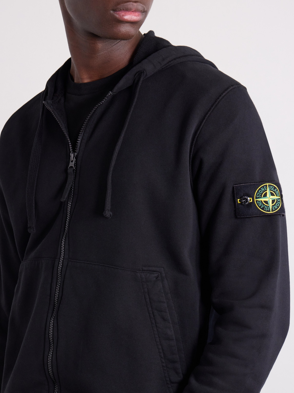 Garment-Dyed Organic Cotton-Fleece Zip-Up Hoodie