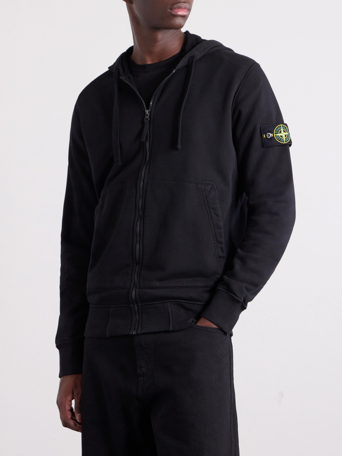 Garment-Dyed Organic Cotton-Fleece Zip-Up Hoodie