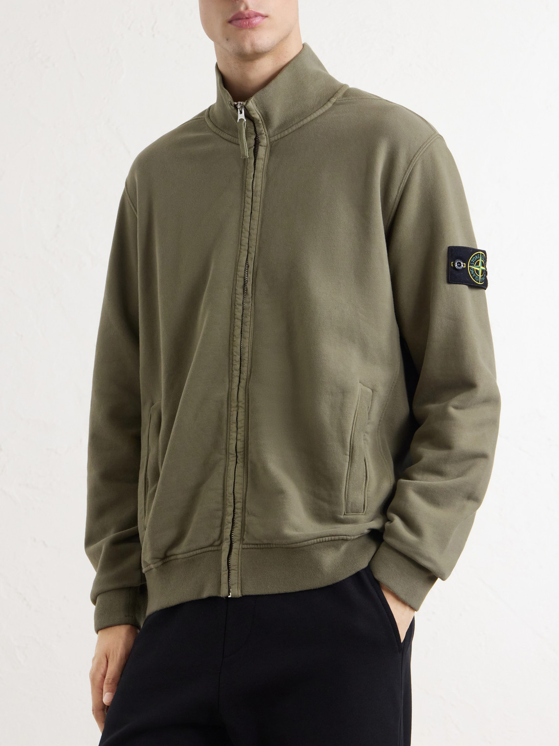 Cotton-Jersey Zip-Up Sweater