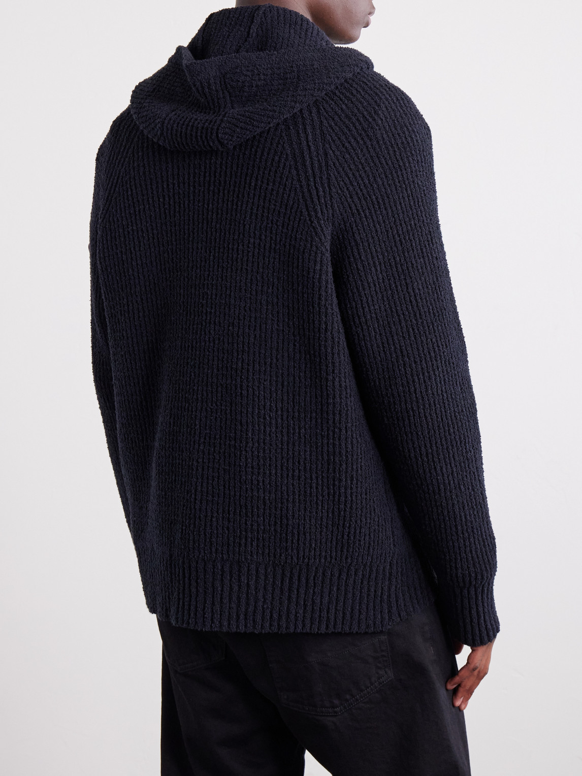Ribbed Cotton-Blend Bouclé Zip-Up Hoodie