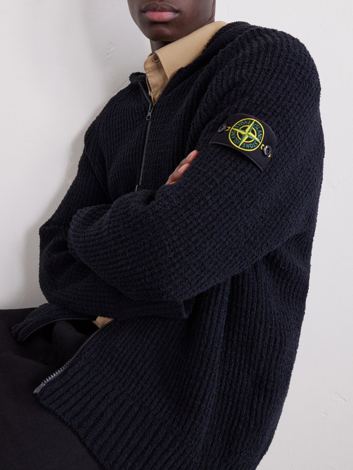 Ribbed Cotton-Blend Bouclé Zip-Up Hoodie