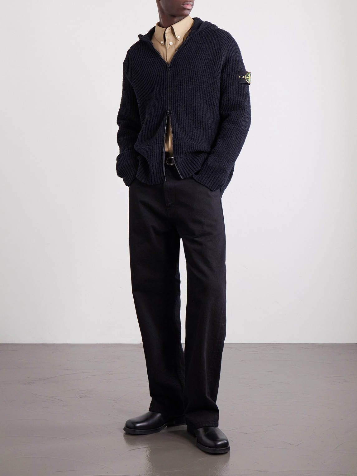 Ribbed Cotton-Blend Bouclé Zip-Up Hoodie