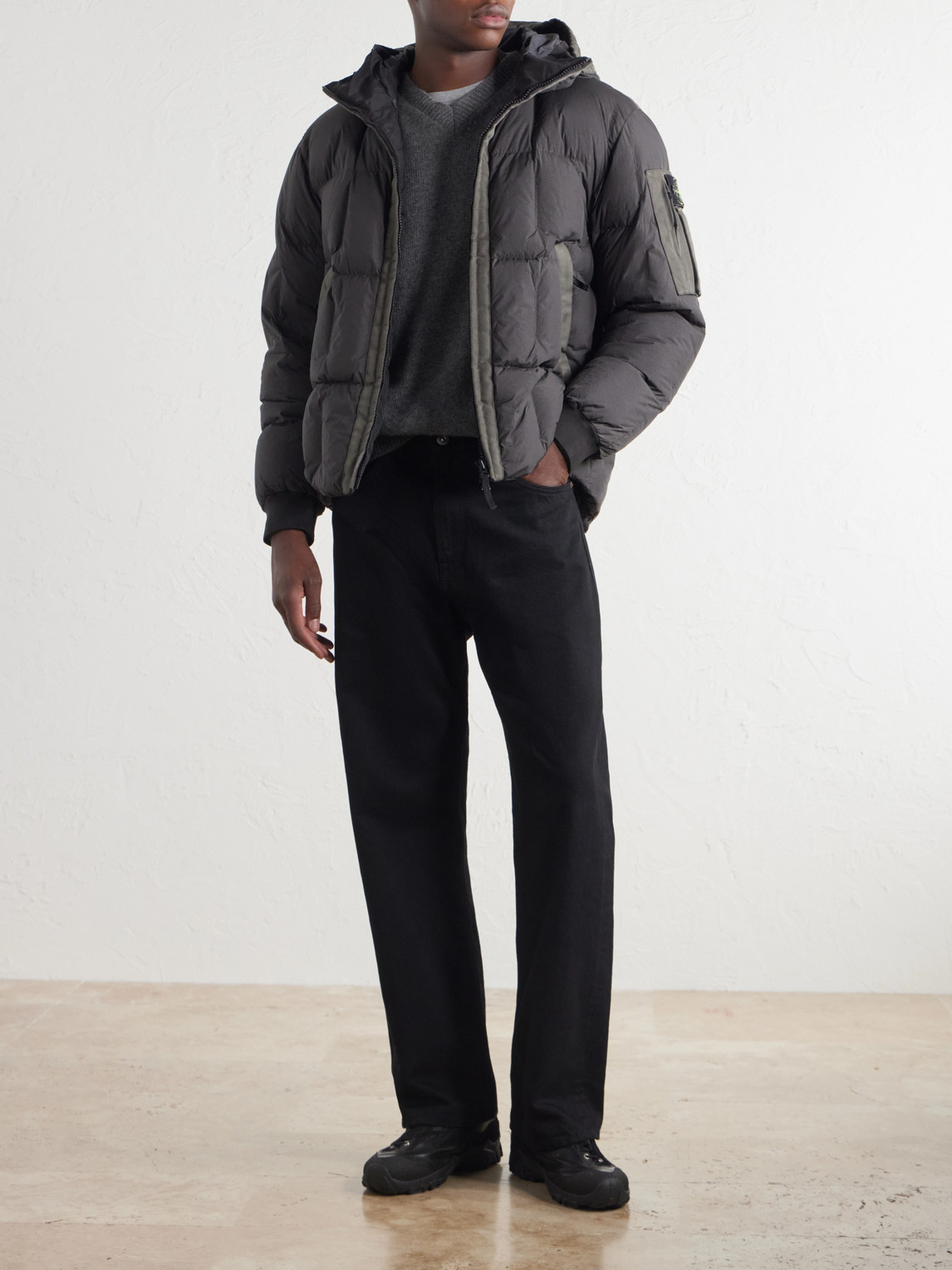 Padded Quilted Garment-Dyed Crinkle Reps Ny Shell Down Jacket