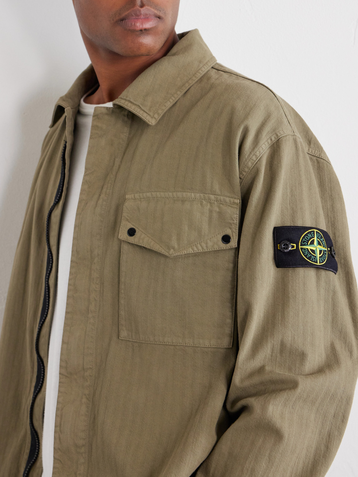 Garment-Dyed Herringbone Cotton Shirt