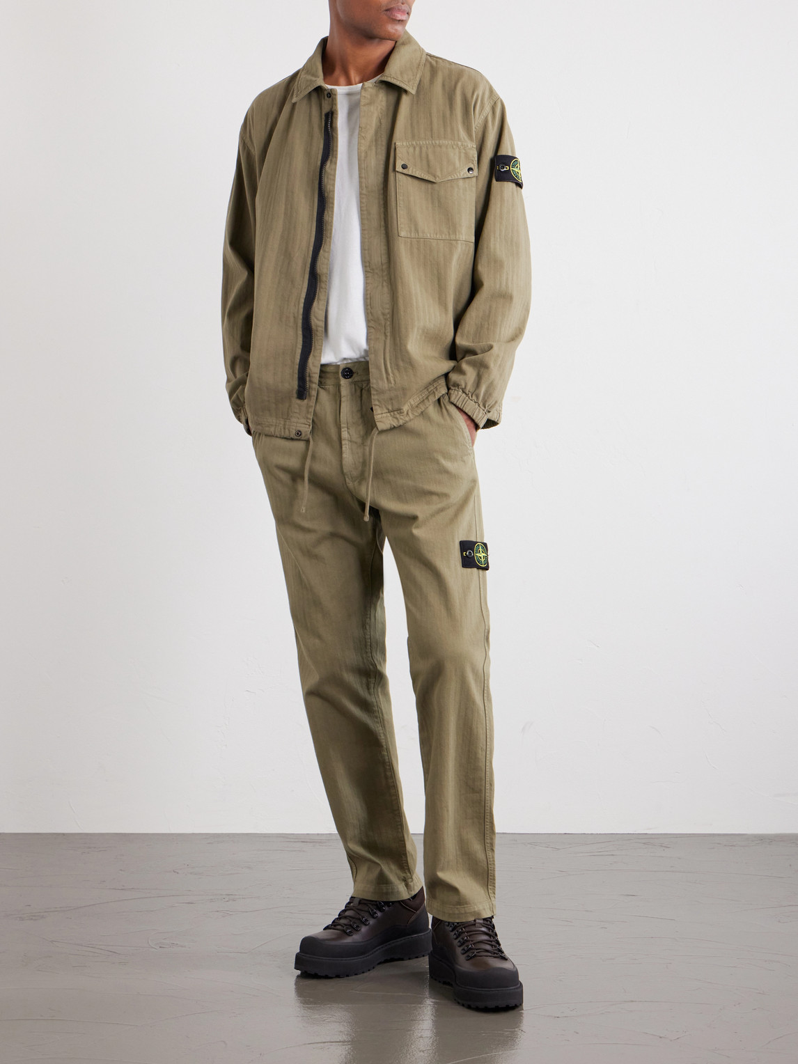 Garment-Dyed Herringbone Cotton Shirt
