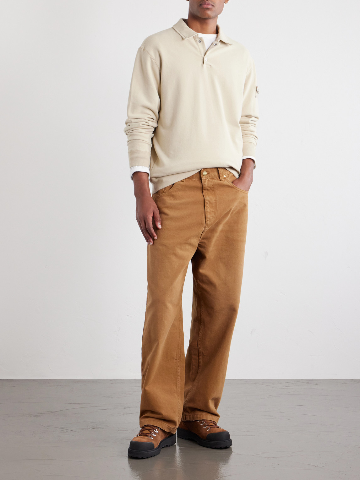 Ghost Garment-Dyed Stretch Cotton-Fleece Polo Shirt