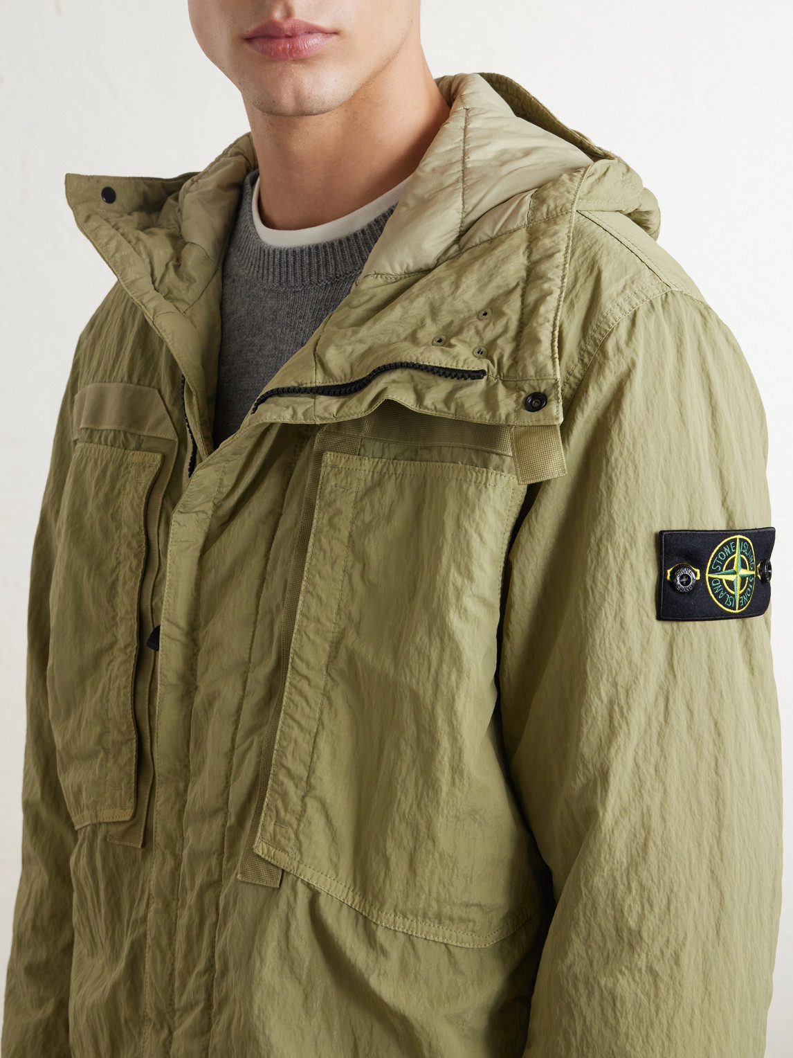 Garment-Dyed Padded Crinkled Warp Rib Nylon-Tc Hooded Jacket