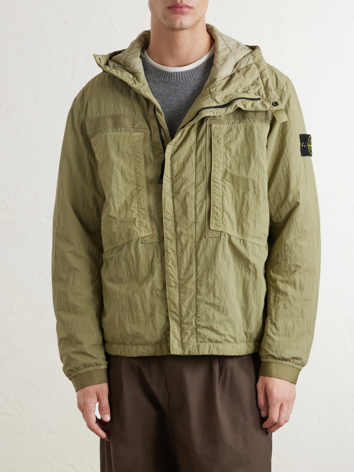 Garment-Dyed Padded Crinkled Warp Rib Nylon-Tc Hooded Jacket