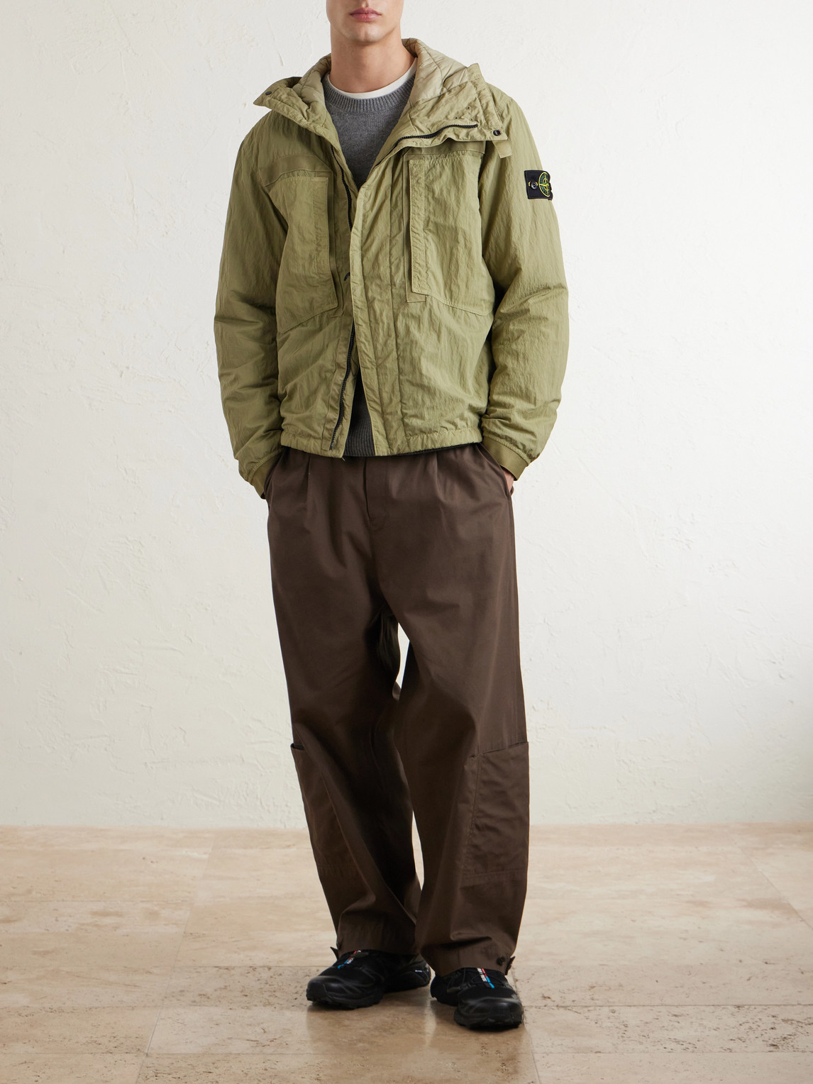 Garment-Dyed Padded Crinkled Warp Rib Nylon-Tc Hooded Jacket