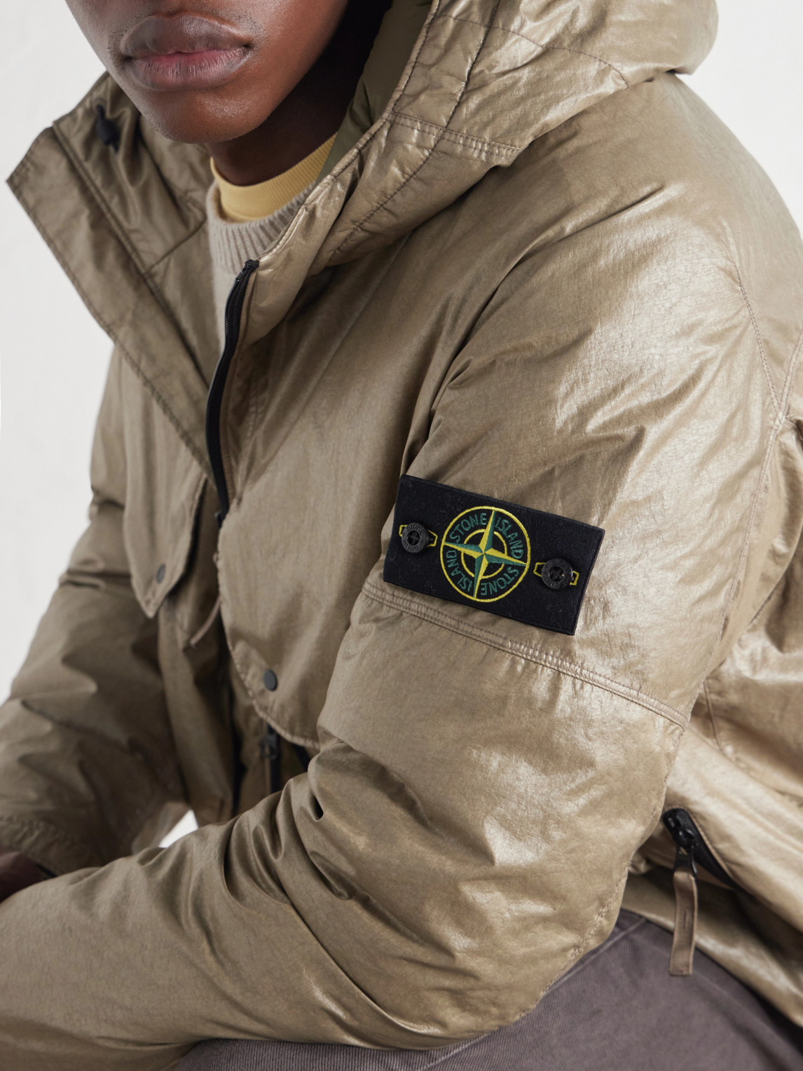 Padded Garment-Dyed Light Nylon 3L-Tc Hooded Down Jacket