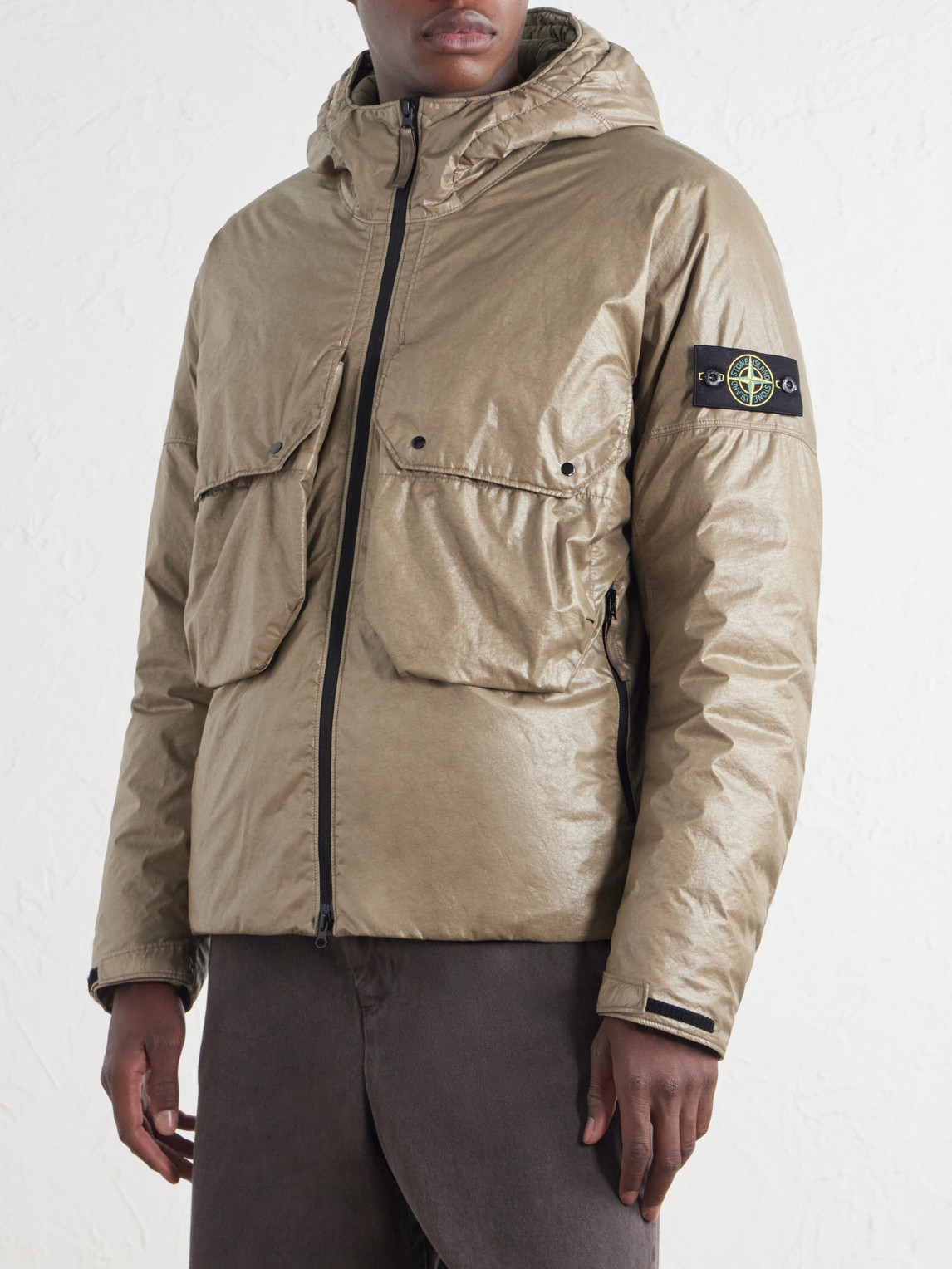 Padded Garment-Dyed Light Nylon 3L-Tc Hooded Down Jacket
