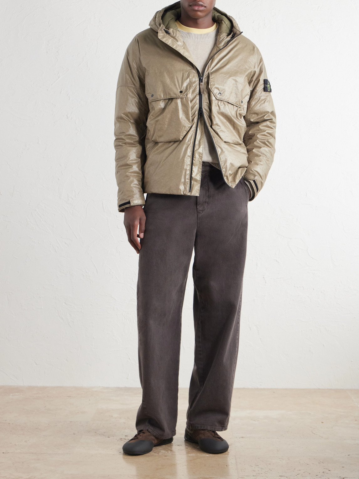 Padded Garment-Dyed Light Nylon 3L-Tc Hooded Down Jacket