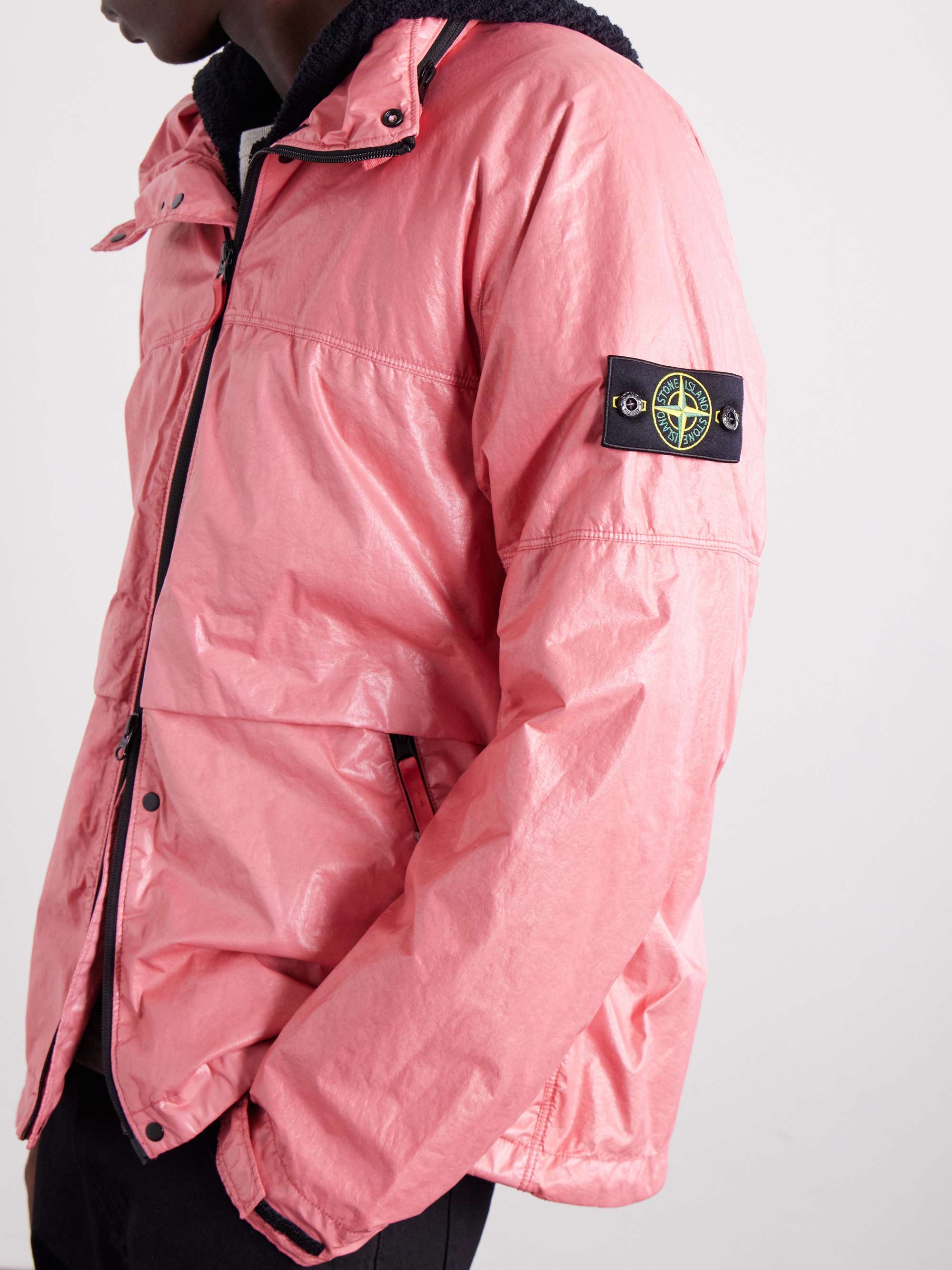 STONE  ピンク ナイロンジャケット STONE ISLAND Garment-Dyed Crinkled-Shell Hooded Jacket for Men