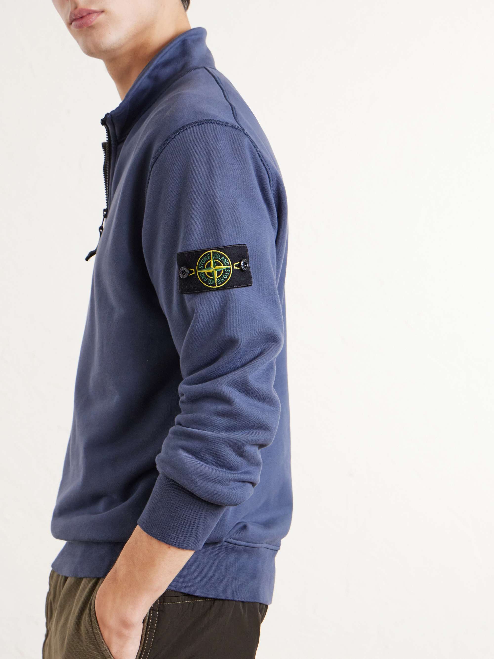 STONE ISLAND Garment-Dyed Cotton-Fleece Half-Zip Sweatshirt for