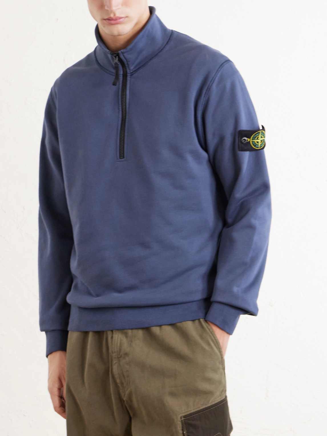 Garment-Dyed Organic Cotton-Fleece Half-Zip Sweatshirt