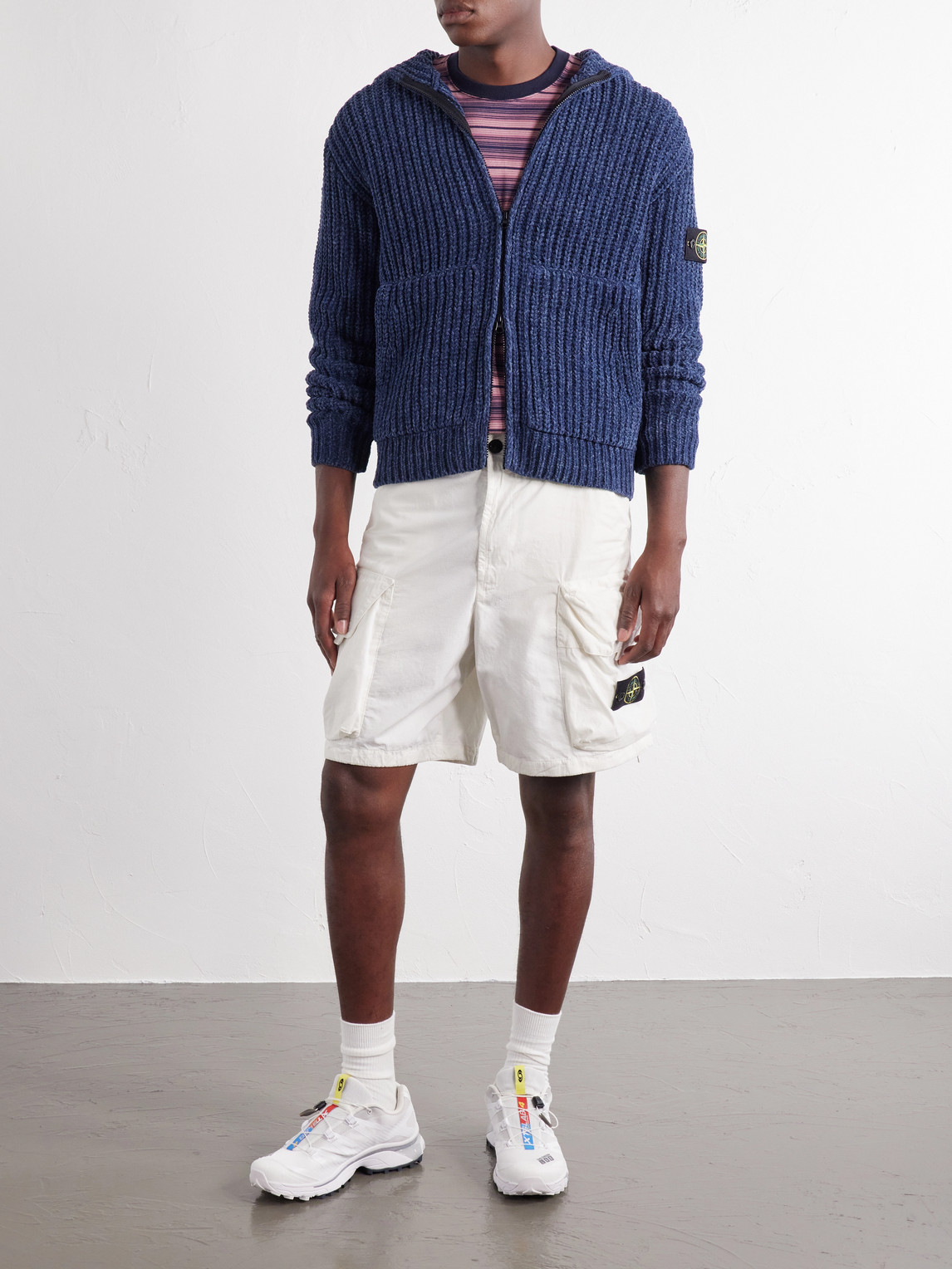 Knitted Mouliné Cotton-Chenille Zip-Up Hoodie
