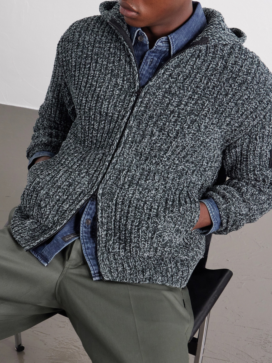 Knitted Mouliné Cotton-Chenille Zip-Up Hoodie