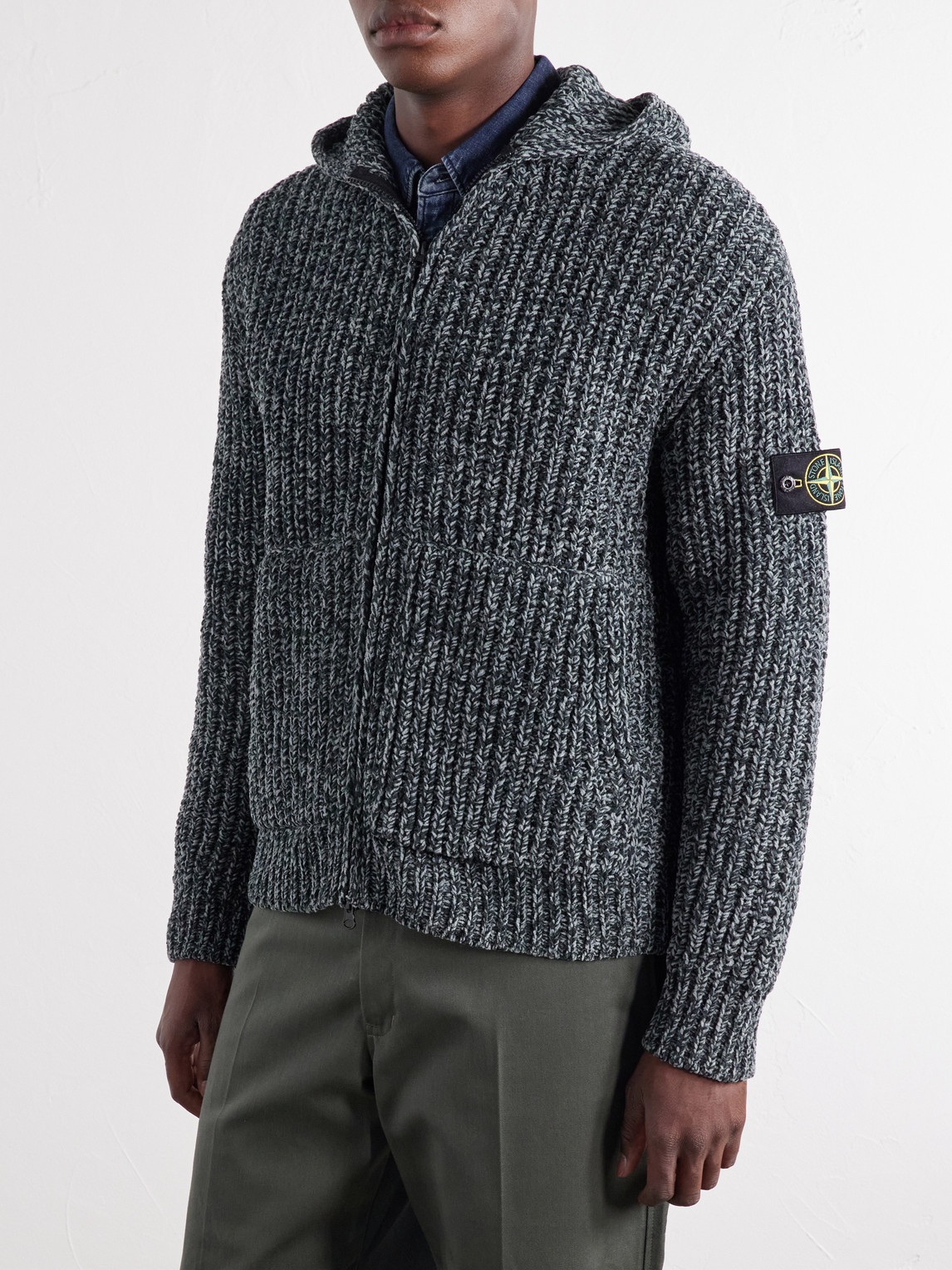 Knitted Mouliné Cotton-Chenille Zip-Up Hoodie