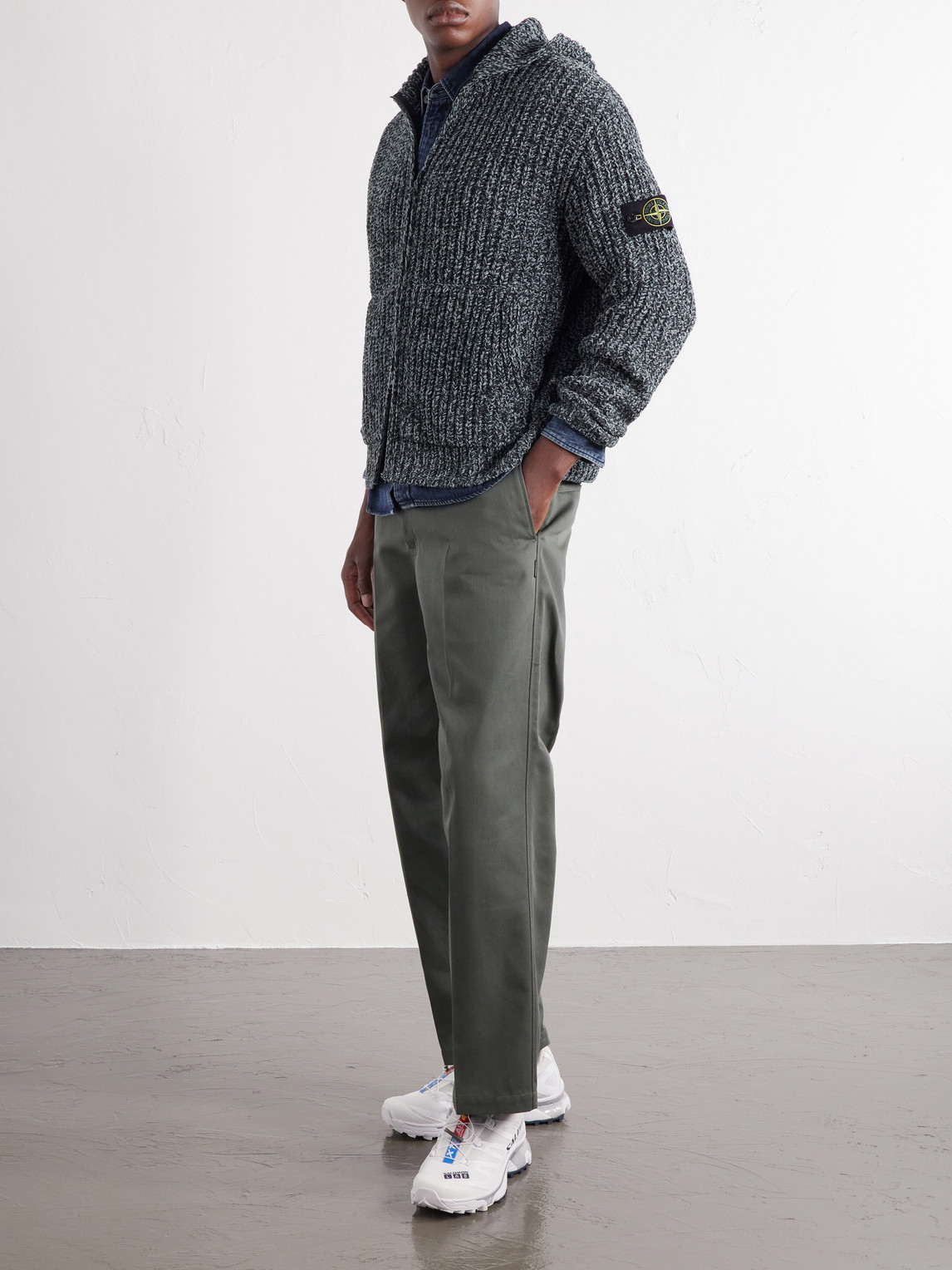 Knitted Mouliné Cotton-Chenille Zip-Up Hoodie