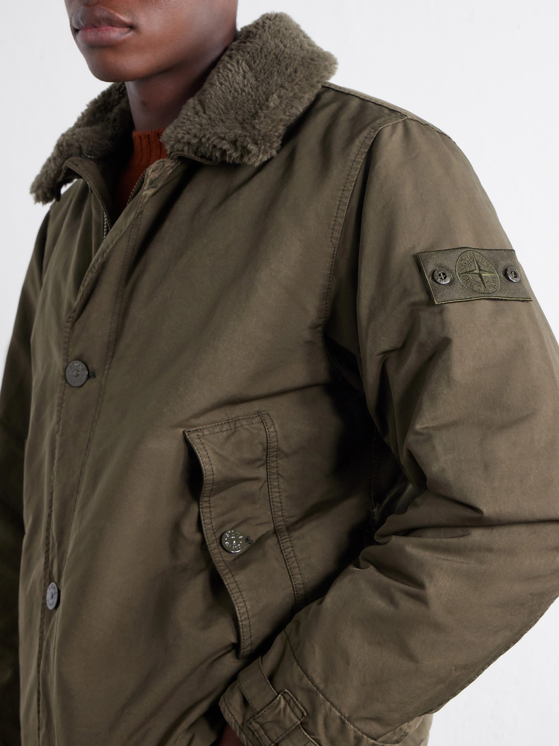 Ghost Shearling-Trimmed Padded Garment-Dyed David-Tc Shell Jacket