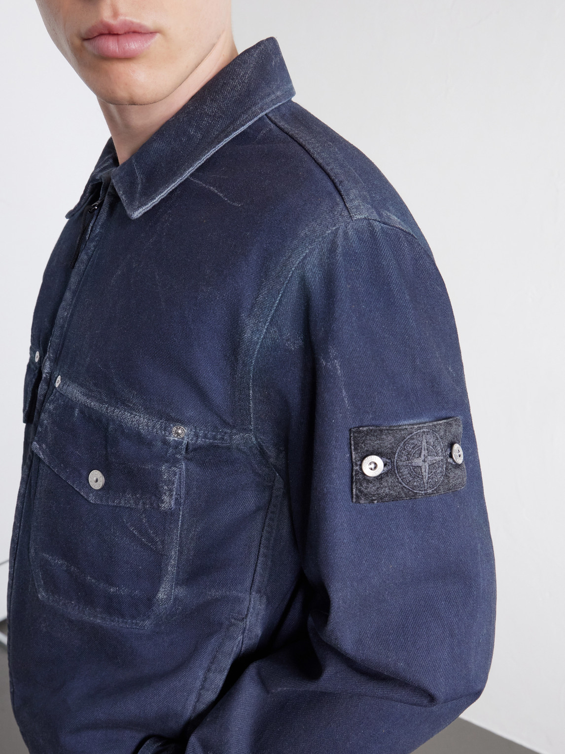 Denim Garment-Dyed Reflective Padded Denim Jacket
