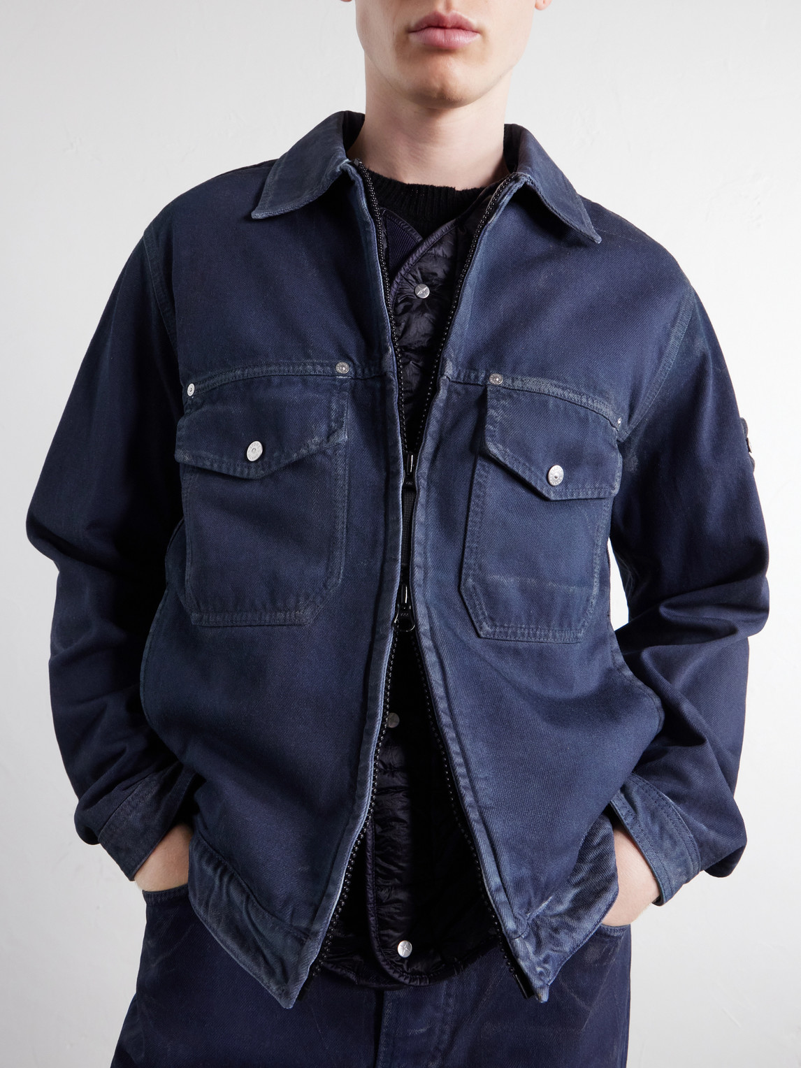 Denim Garment-Dyed Reflective Padded Denim Jacket