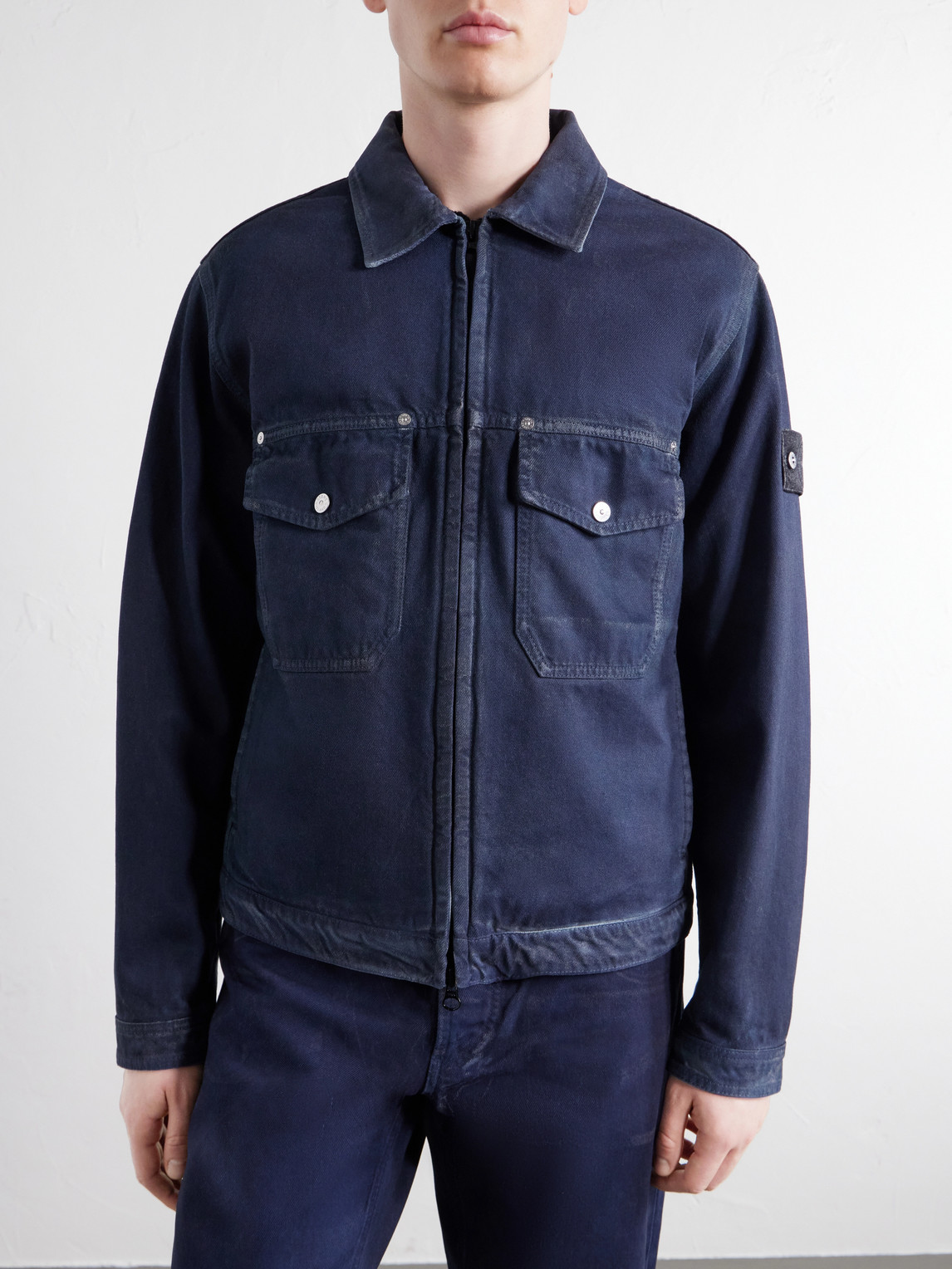 Denim Garment-Dyed Reflective Padded Denim Jacket