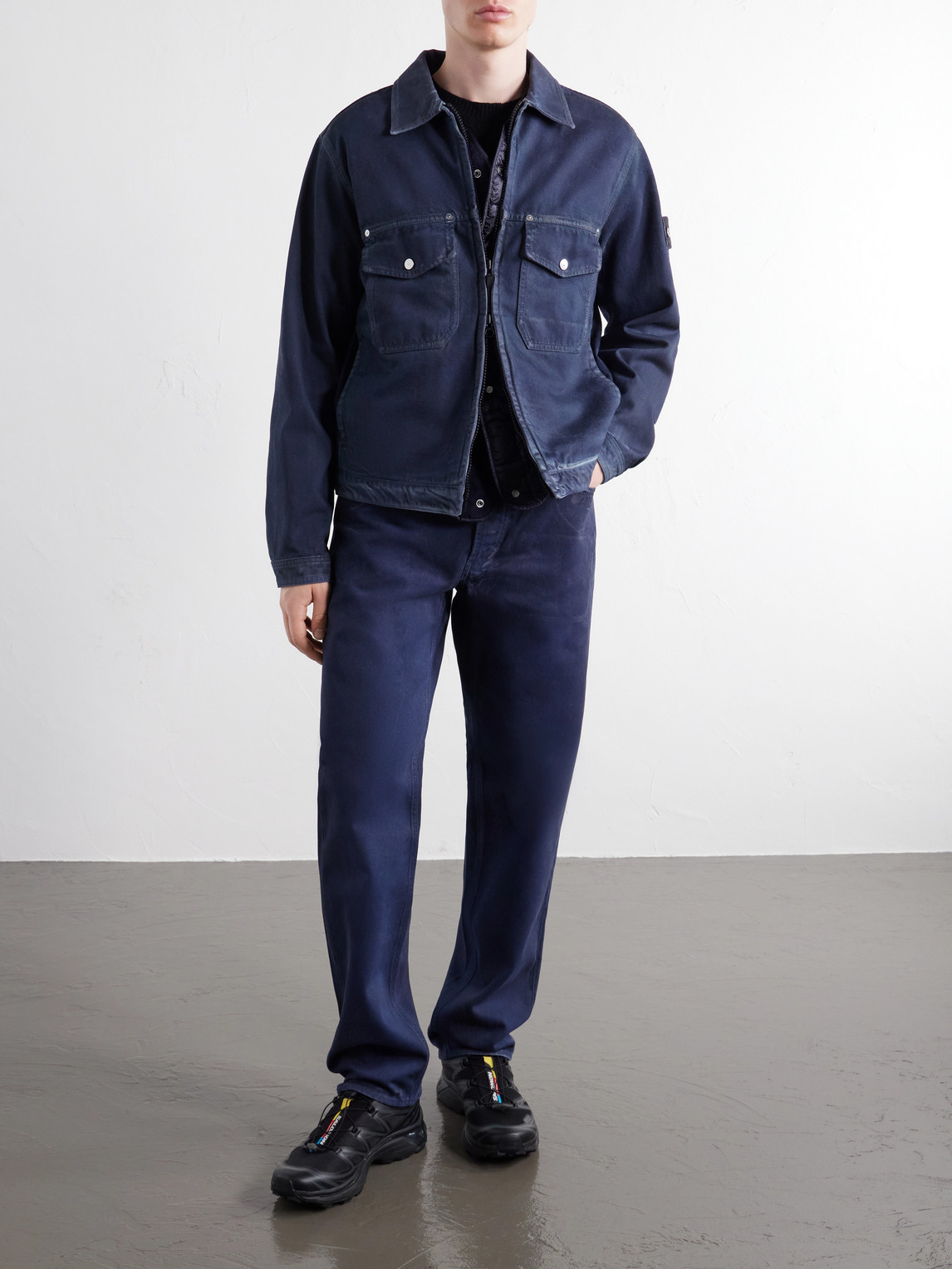 Denim Garment-Dyed Reflective Padded Denim Jacket