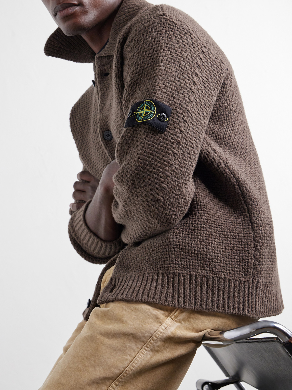 Basket-Stitch Wool-Blend Cardigan