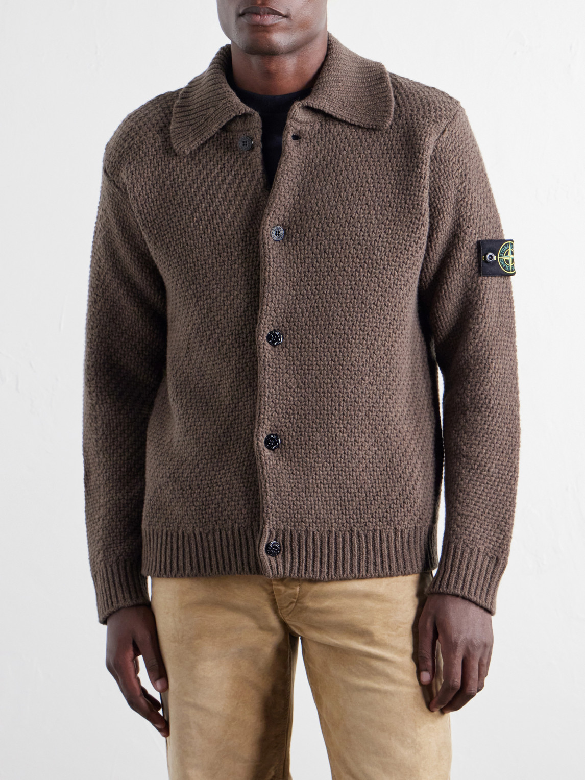 Basket-Stitch Wool-Blend Cardigan