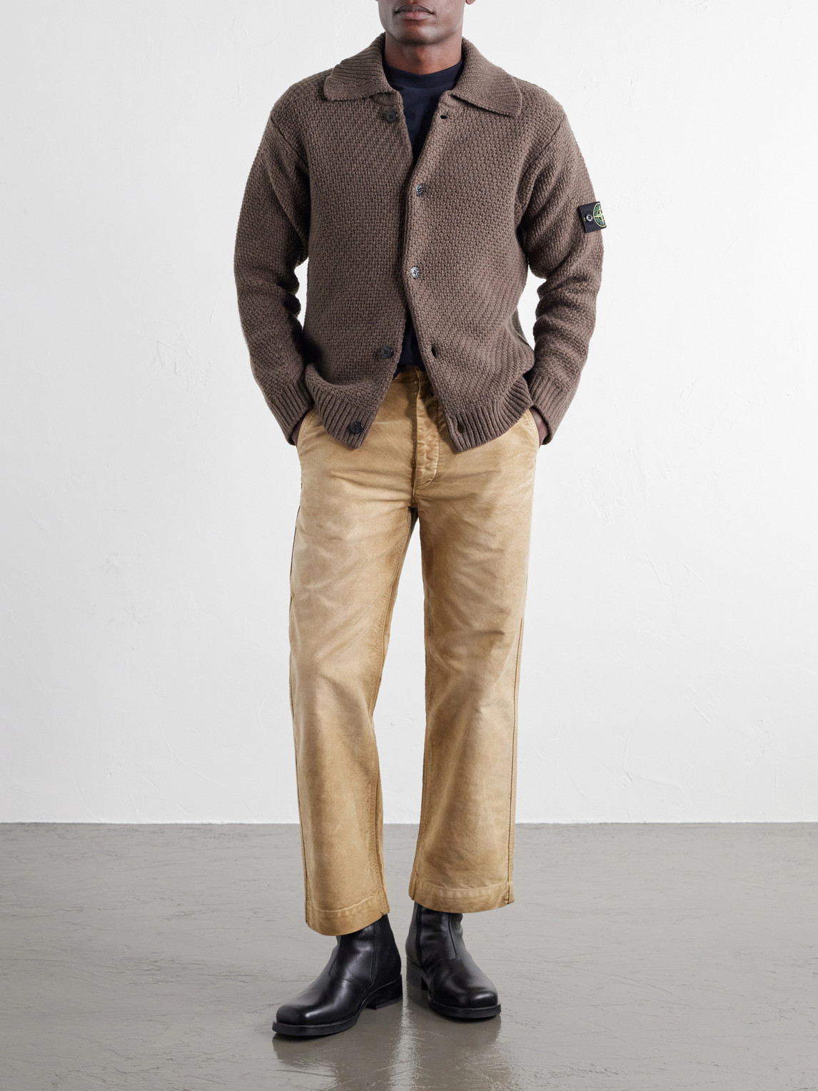 Basket-Stitch Wool-Blend Cardigan