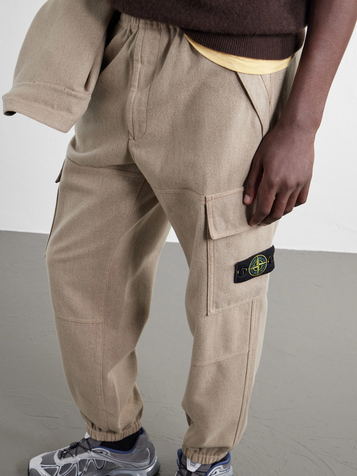 Garment-Dyed Wool-Blend Nylon Flannel-Tc Cargo Sweatpants