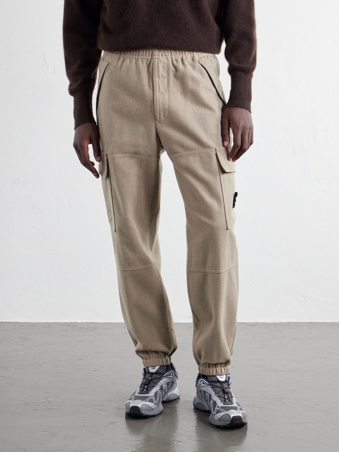 Garment-Dyed Wool-Blend Nylon Flannel-Tc Cargo Sweatpants