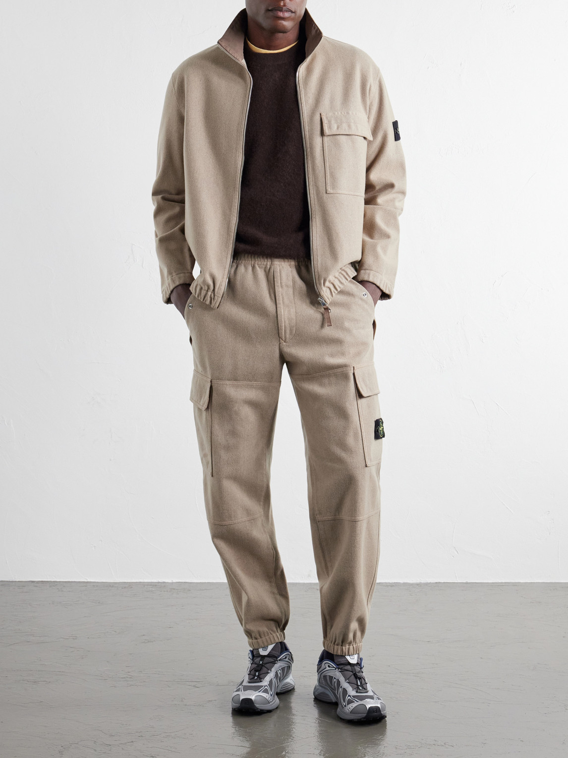 Garment-Dyed Wool-Blend Nylon Flannel-Tc Cargo Sweatpants
