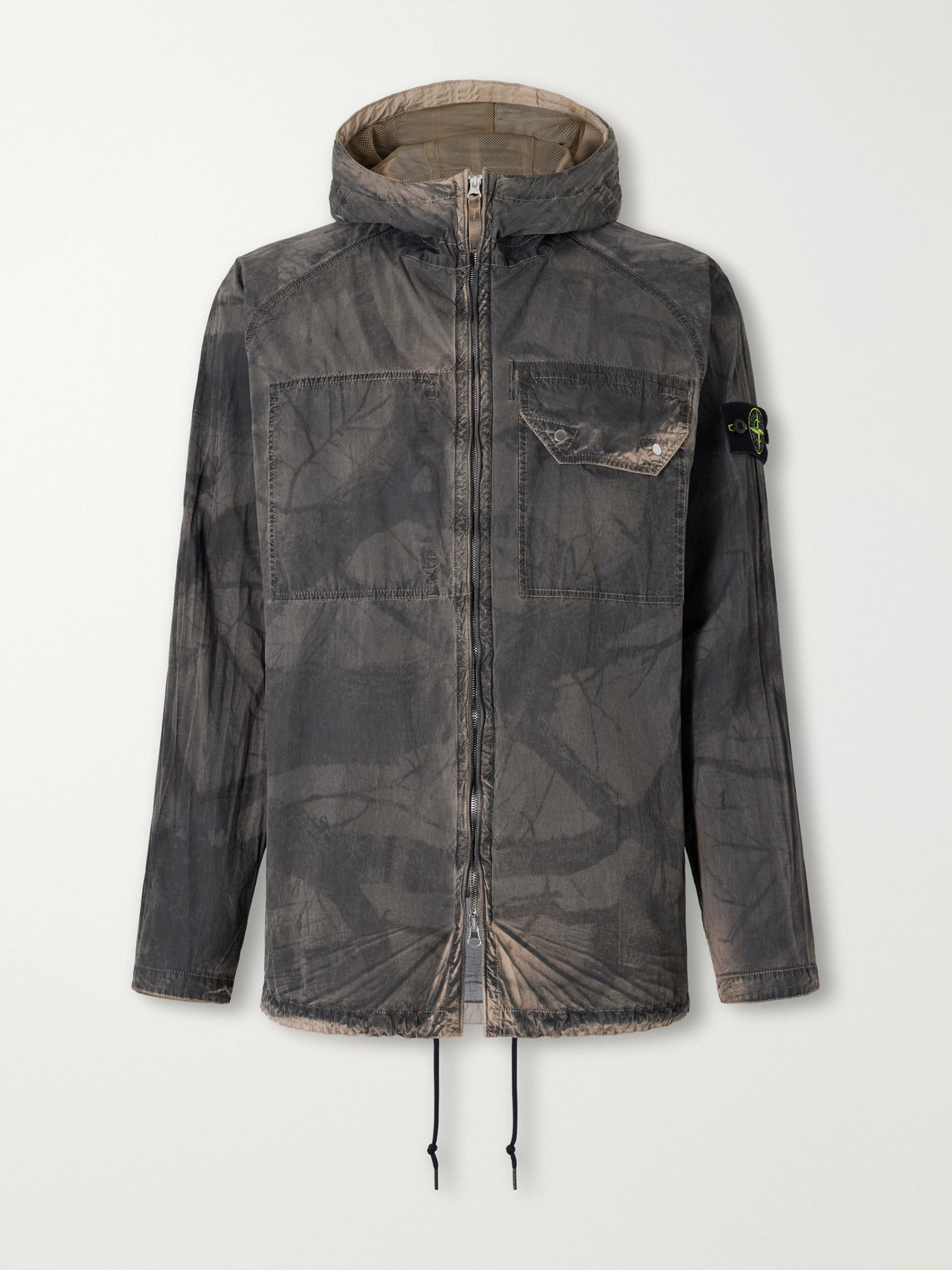 Garment-Dyed Printed Hooded Recycled Crinkle Reps-Tc Overshirt
